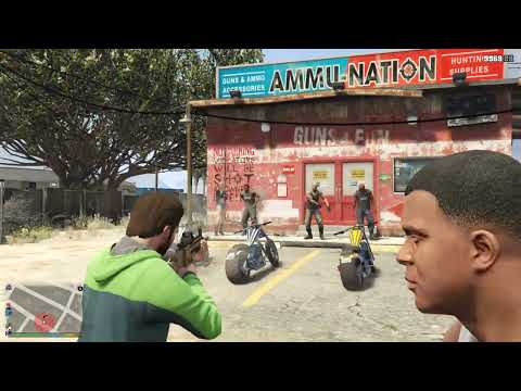GTA 5 - Michael, Franklin & Trevor:The Lost MC Massacre at Blaine County Ammu-Nation +10 Star Escape