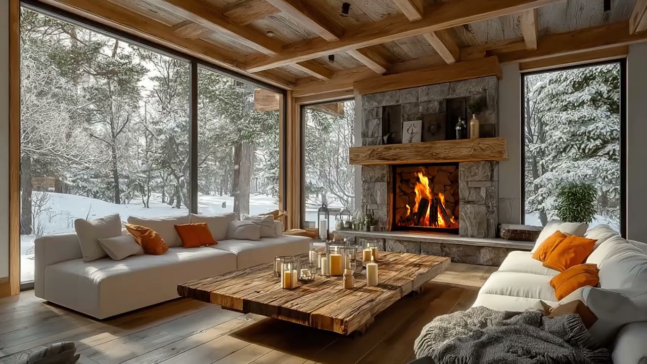 🌨️ Quiet Snowfall Cabin | Cozy Fireplace & Calm Winter Night Ambience