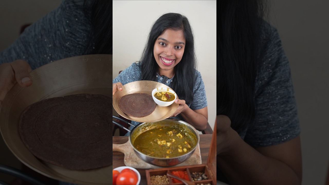 Lunch Thali Eating 🍱Palak Paneer & Roti  