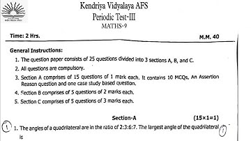 Class 9 Maths Periodic Test 3 Question Paper (2022 - 2023) | PT-3