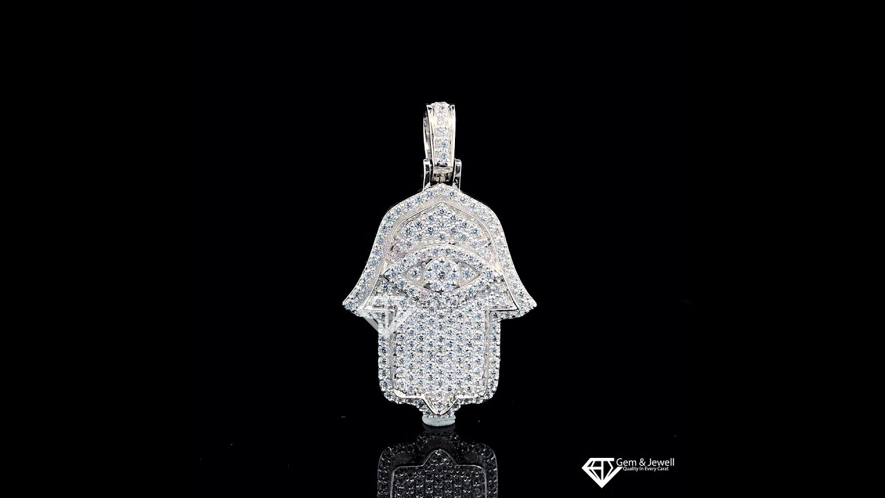 1.85 Ct Natural Diamonds Hamsa Pendant In 10Kt White Gold