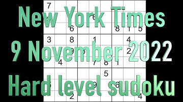 Sudoku solution – New York Times sudoku 9 November 2022 Hard level