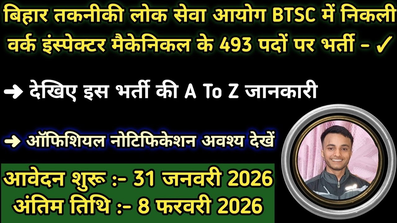 Bihar Work Inspector Mechanical Recruitment 2026 || 493 Vacancies || Career Growth By LSD ||
