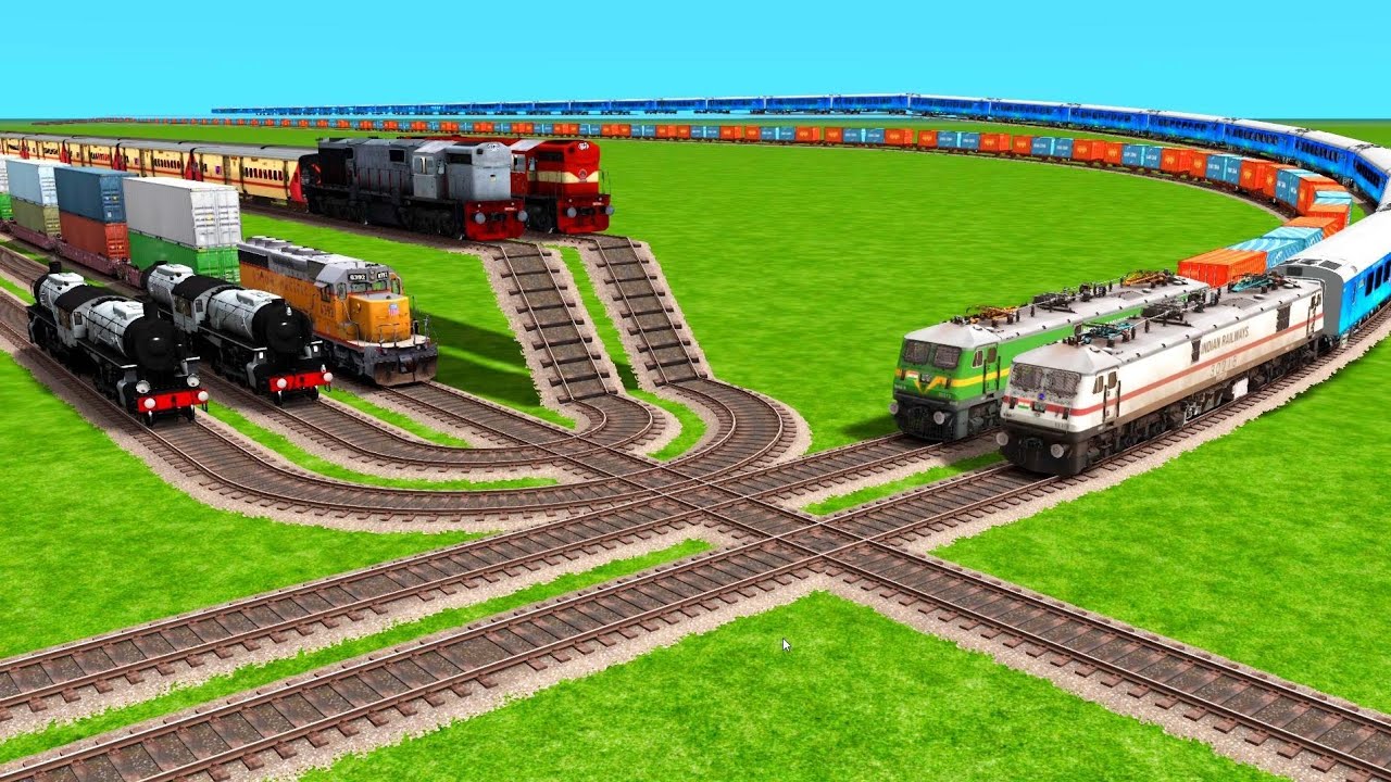 7 EXPRESS TRAINS VS HIGH PLACE TWISTED RAILROAD & CURVE RAILROAD TRACKS |Train Simulator|Railworks 3