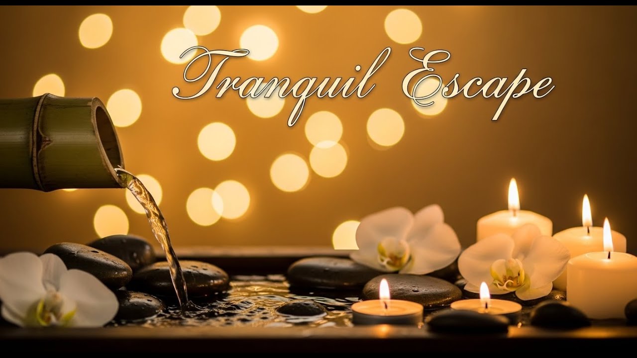 Calming Zen Forest Flow Bamboo Fountain and Candle Glow for Healing Meditation Sleep Relaxation