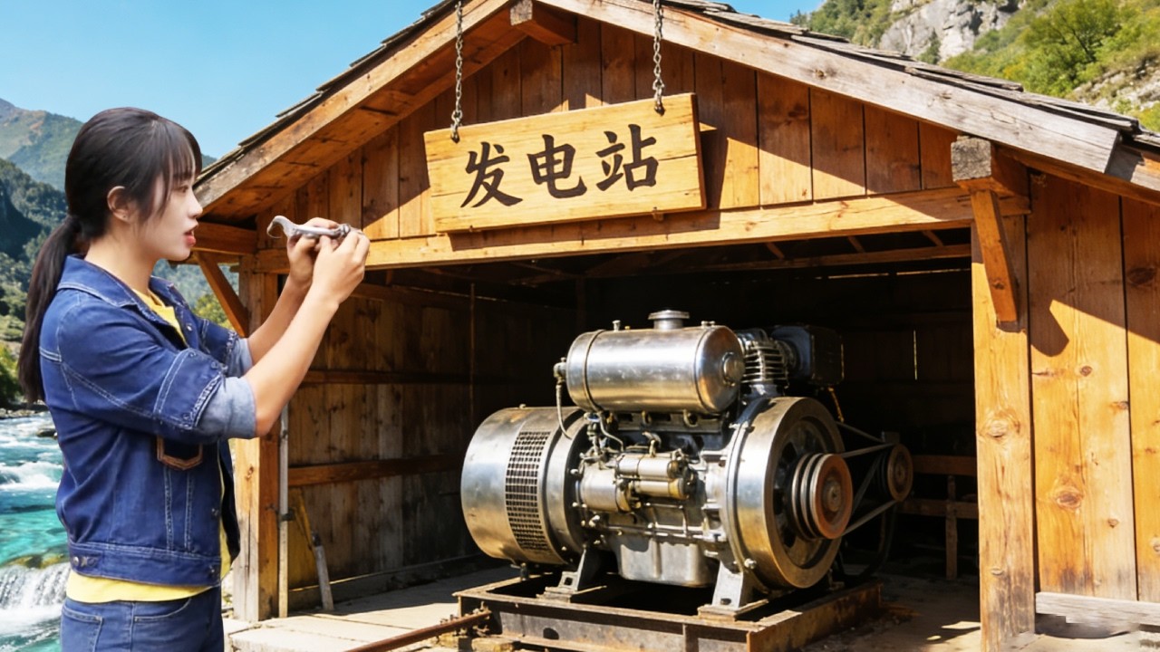 💡天才女孩徒手修建一座水电站！从和水泥再劈木板修房子建机器，7天轻松修建，造福山上的居民！！A genius girl builds a hydropower station!林果儿