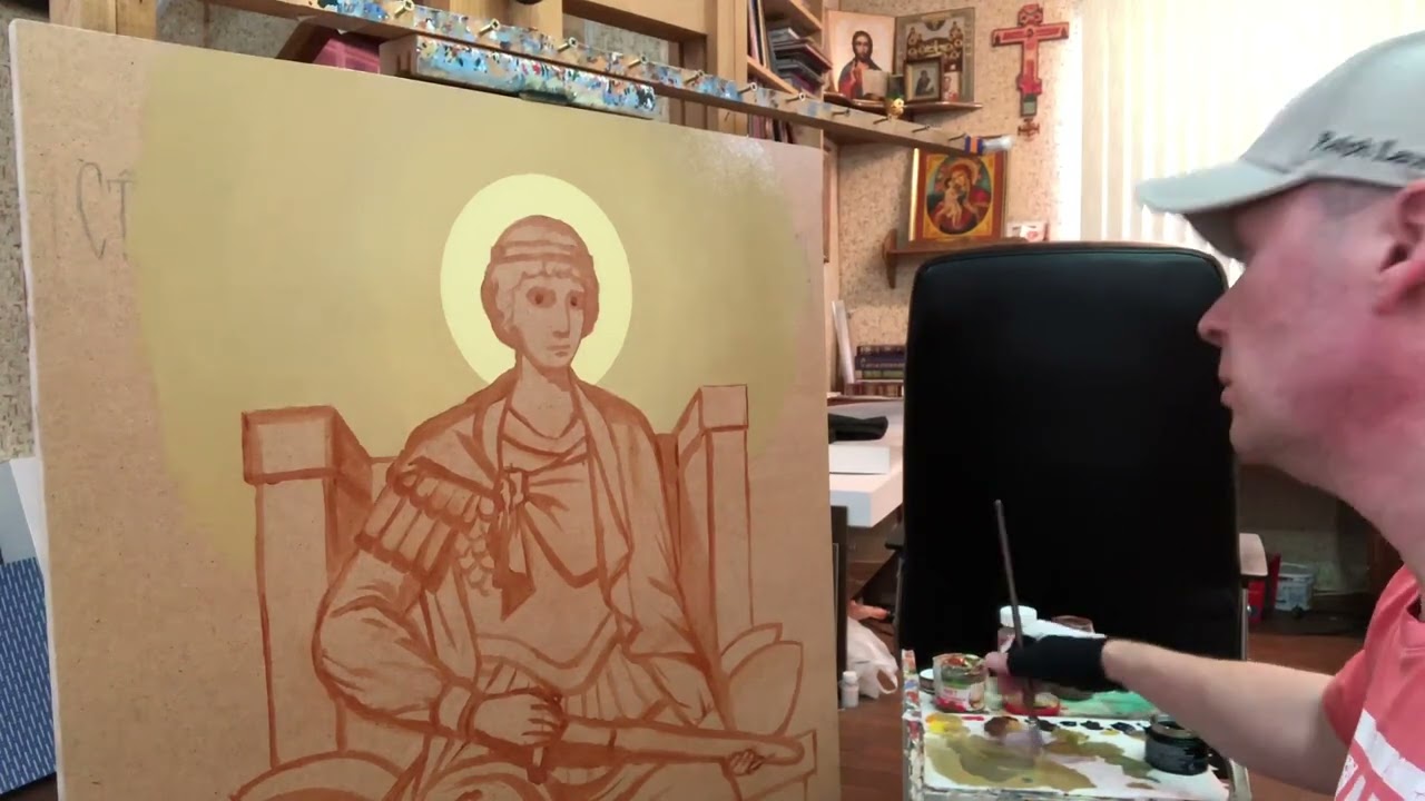 3.Растяжка фона от нимба.Живопись света.Фон на иконе.Работа над оригиналом.Св.Георгий Победоносец…