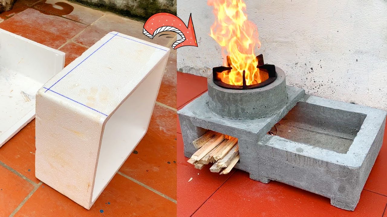 Creative Ideas | Make Smokeless Firewood Stove From Styrofoam And Cement