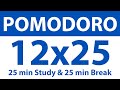 Pomodoro Technique: 12x25 Min Study Timer | 25 Min Work, 25 Min Break | No Ads, No Music