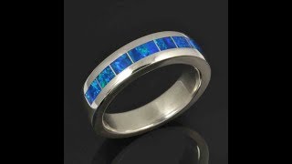 Man's Lab Opal Wedding Band in Sterling Silver