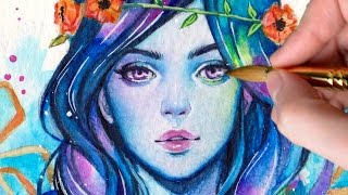 watercolor painting woman underwater watercolors