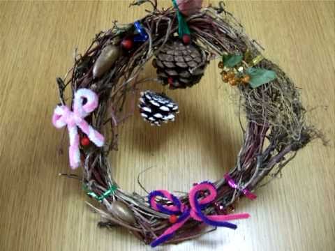 手作りクリスマスリース Handmade Xmas Wreath松ぼっくり どんぐり モール Youtube