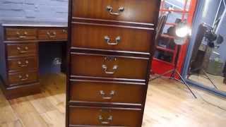 Reproduction Antique Brown Leather Top Mahogany Three Drawer Filing Cabinet