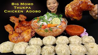 Eating Spicy Chicken Adobo, Chicken Thukpa & Big Momo With Spicy Chutney Nepali Mukbang, Eating Show