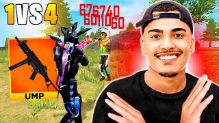 FIZ ALGO SURREAL DE UMP NESSE SOLO VS SQUAD  - FREE FIRE MOBILE HUD 4 DEDOS