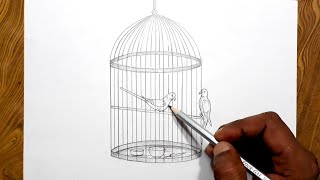 How to draw parrot in cage step by step very easy