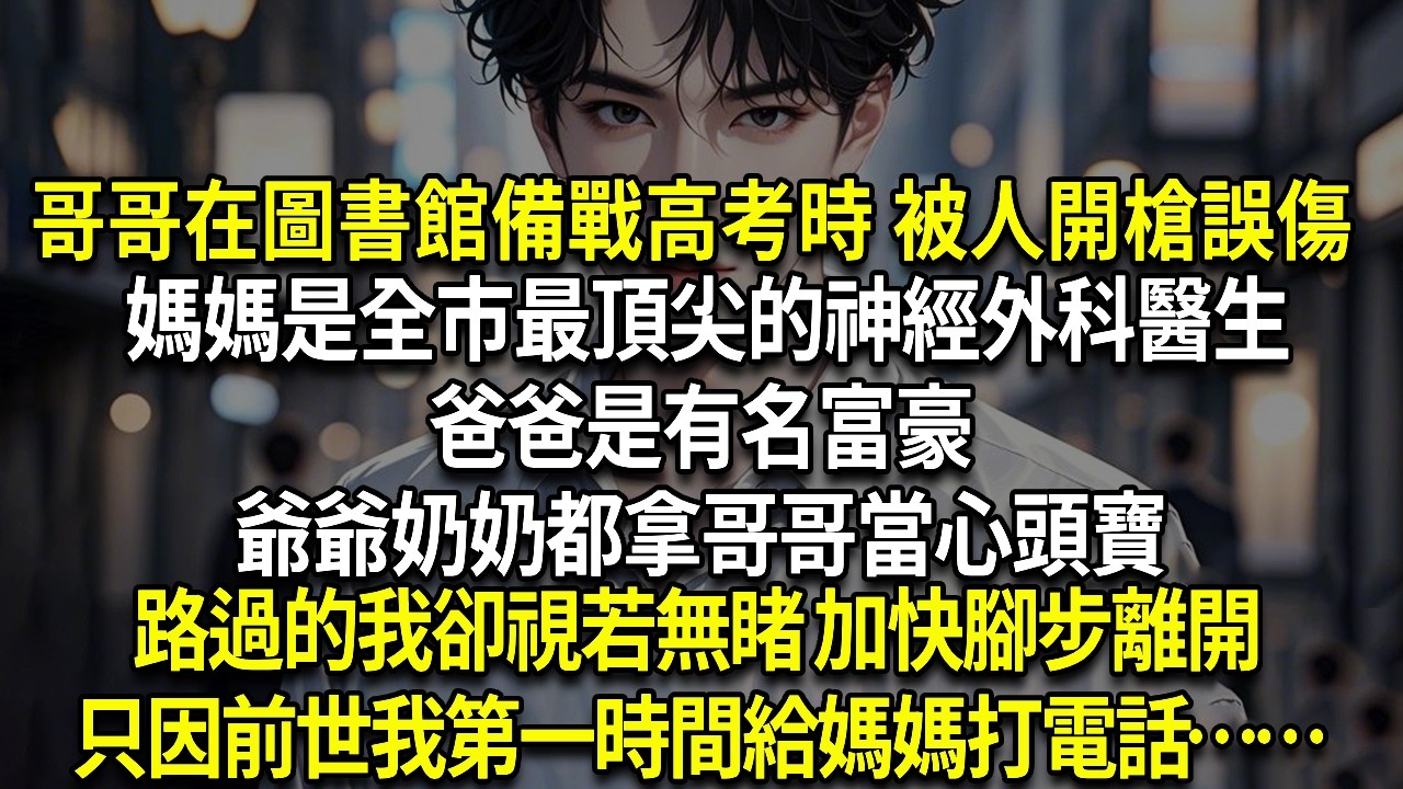 哥哥在圖書館備戰高考時 被人開槍誤傷 血流不止 媽媽是全市最頂尖的神經外科醫生 爸爸是有名富豪 爺爺奶奶都拿哥哥當心頭寶 路過的我卻視若無睹 加快腳步離開 回家 只因前世我第一時間給媽媽打電話……