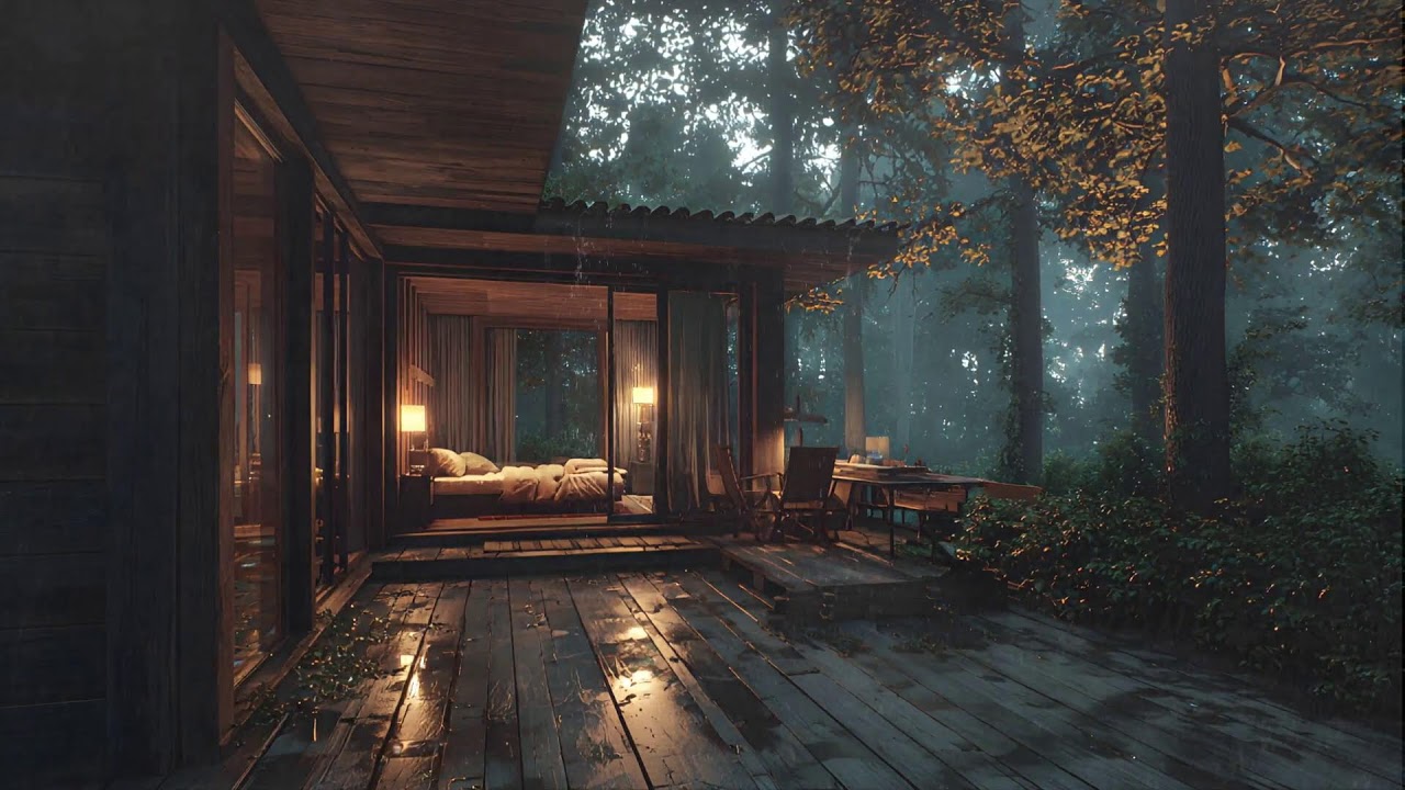 🌧️Peaceful Rain Cabin by the Lakeside Forest - Raindrops & Thunder | Ambience for Deep Sleep