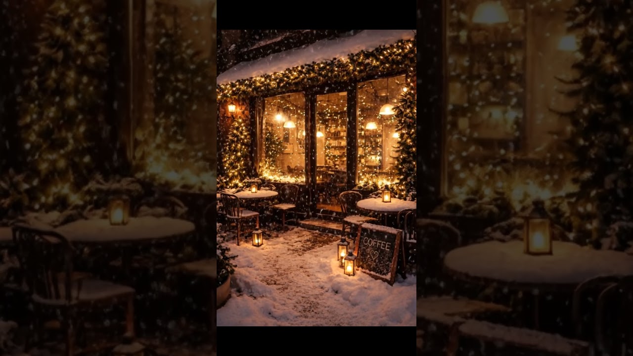 Snowy Café Magic ❄️ Warm Lights in Winter Wonderland