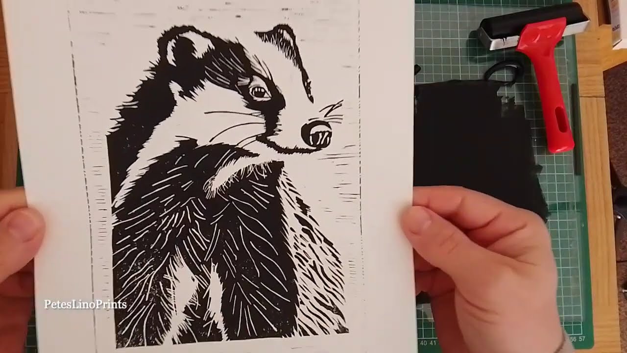 Badger Portrait Linocut Art Print (4/2/26)