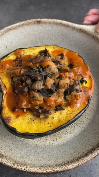 Miso Tempeh Stuffed Acorn Squash #vegancomfortfood