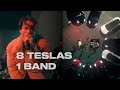 8 teslas 1 band  need u here by airports live performance with custom tesla light show