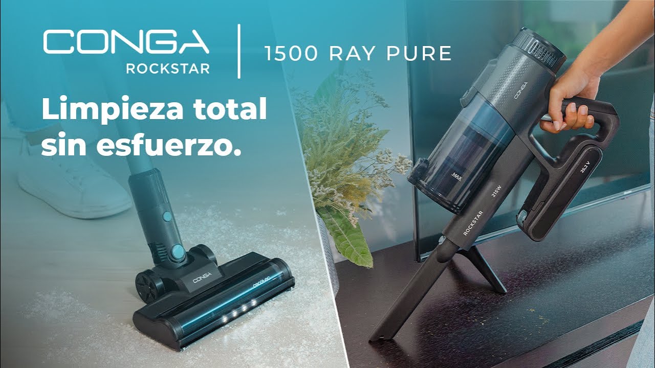 Aspirador vertical Conga Rockstar 1500 Ray Pure 3 en 1 con potencia 215 W.  12 kPa. 45´ de autonomía. 