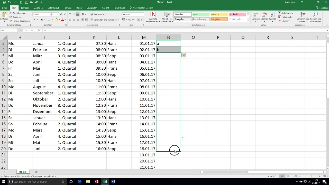 Autovervollständigen bzw. Autoausfüllfunktion in Excel 2016 YouTube