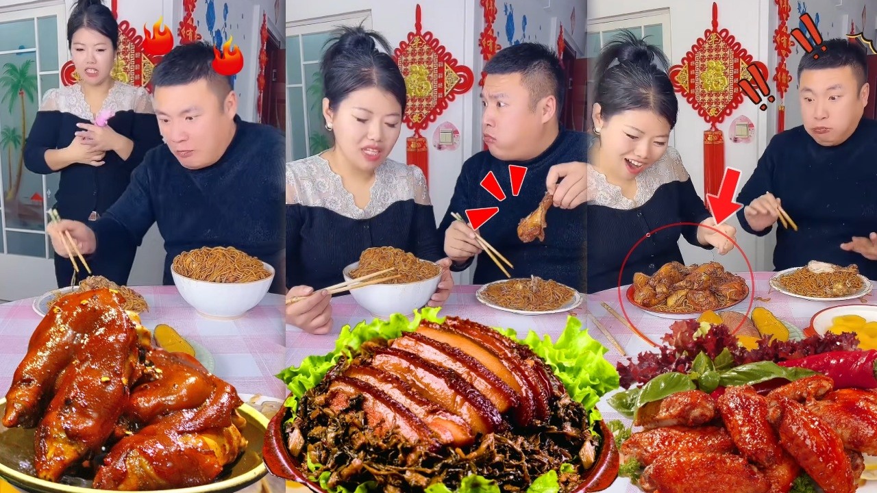 蠢老公真是不识好人心在我的面条里翻到了鸡腿就以为我要吃独食，不料我给他准备的大份惊喜亲手给了我，最后他被吓得从凳子上摔下来