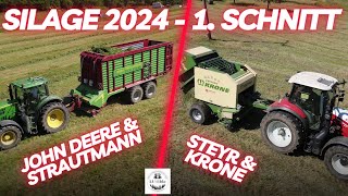 Silage 2024 - Erster Schnitt | JohnDeere 6190R und Steyr 4110 Profi CTV