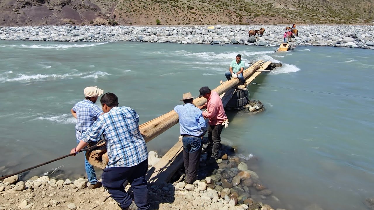 Arreo cabras ovejas y vacas a las veranadas como se construye una pasarela para cruzar río Relbun