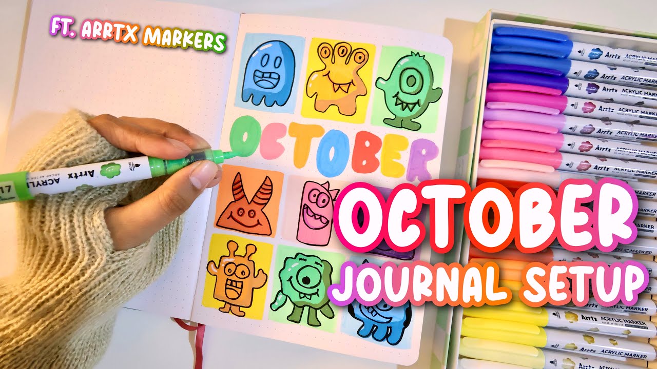 OCTOBER 2024 PLAN WITH ME 👻 kawaii monsters theme • ft. Arrtx acrylic paint markers!