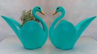 DIY Home Decoration Swan Shaped Pot Design Making cement and old towels