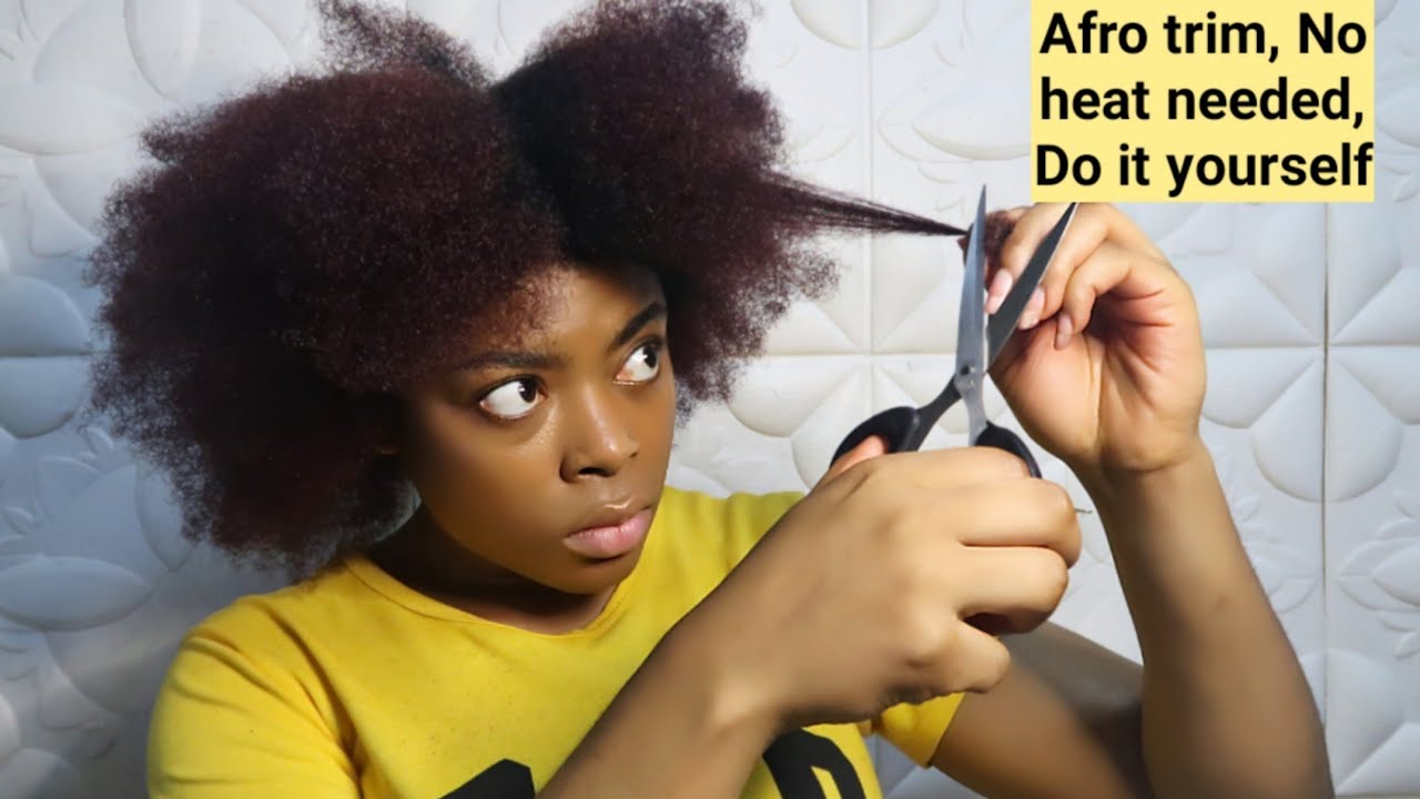 How I trim my afro hair by myself No need to flat iron No heat