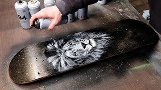 5-Layer Lion Stencil Art on a Skateboard Deck