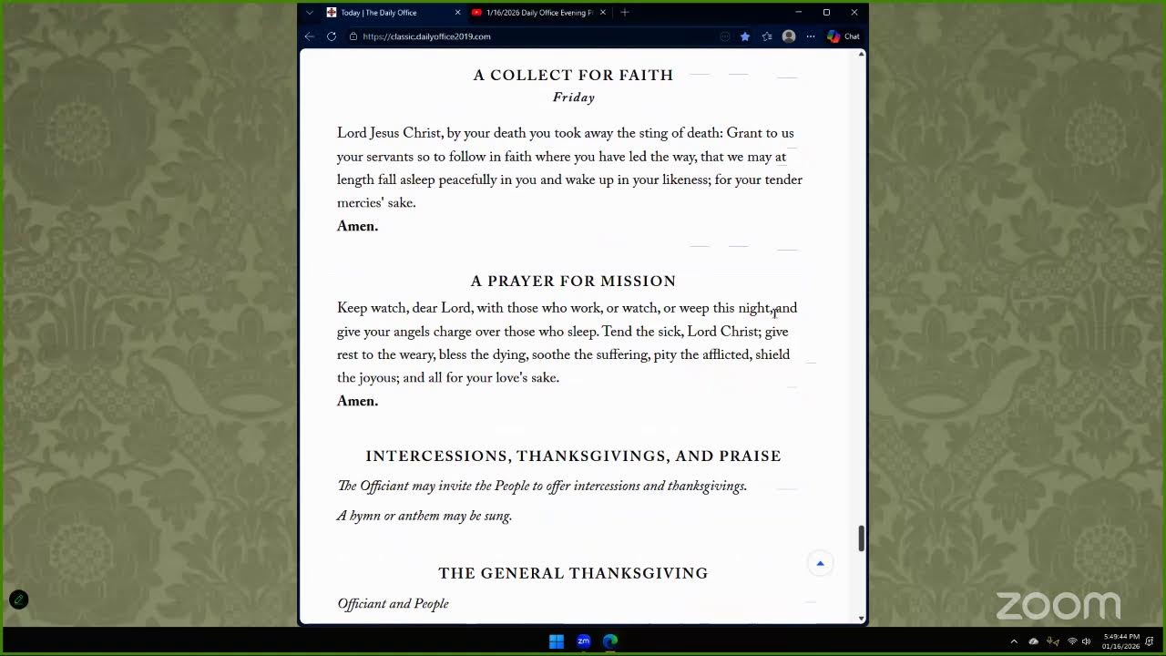 1/16/2026 Daily Office Evening Prayer