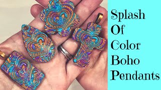 Polymer Clay Colorful Textured Splash Of Color Boho Pendants And Buttons Tutorial