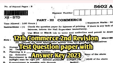 12th Commerce 2nd Revision Test Question paper with Answer Key 2023|Vjalerts|