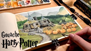 Harry Potter Hagrid' House Gouache Landscape Painting/  Paint With Me