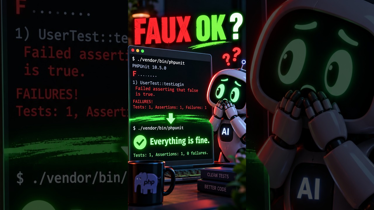 Ce test PHPUnit échoue, mais le terminal affiche « everything is fine »
