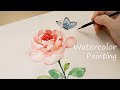 Watercolor Rose Painting / Drawing a Butterfly