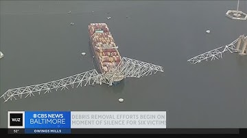 Debris removal efforts begin on Key Bridge collapse; moment of silence held for victims