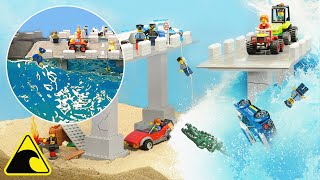 Tsunami Dam Breach Double Lego Bridge Experiment  LEGO Police Bust  Wave Machine Destruction