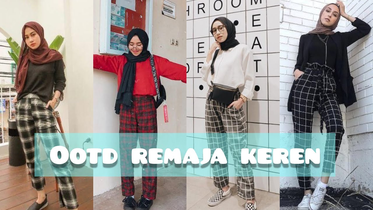  Ootd  remaja dengan  bawahan celana  kotak kotak ootd  