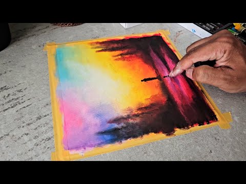 How To Draw Man Walking In The Forest / Easy Painting Technique