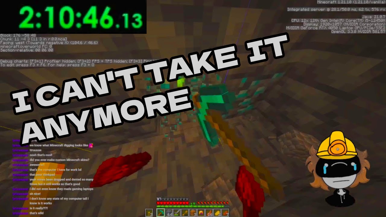 I mined diamonds for 2 hours straight in Minecraft