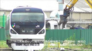 E257系付属編成M-202編成＆M-204編成 廃車置き場から工場に移動する！251系RE-1編成解体進行中！2020.7.17       panasd 1841