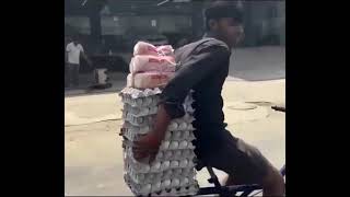 Hard Work With a Smile - This Egg Delivery Guy Is a Legend Responsibility Huge Egg Stack Big Smile