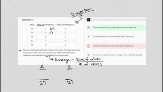 Data set A and data set B each consist of 27 values. The table shows the frequencies of the values..