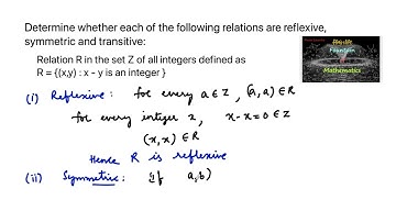 Relation R in the set Z defined as R={(x, y):y=x-y is an integer} Reflexive, Symmetric, Transitive